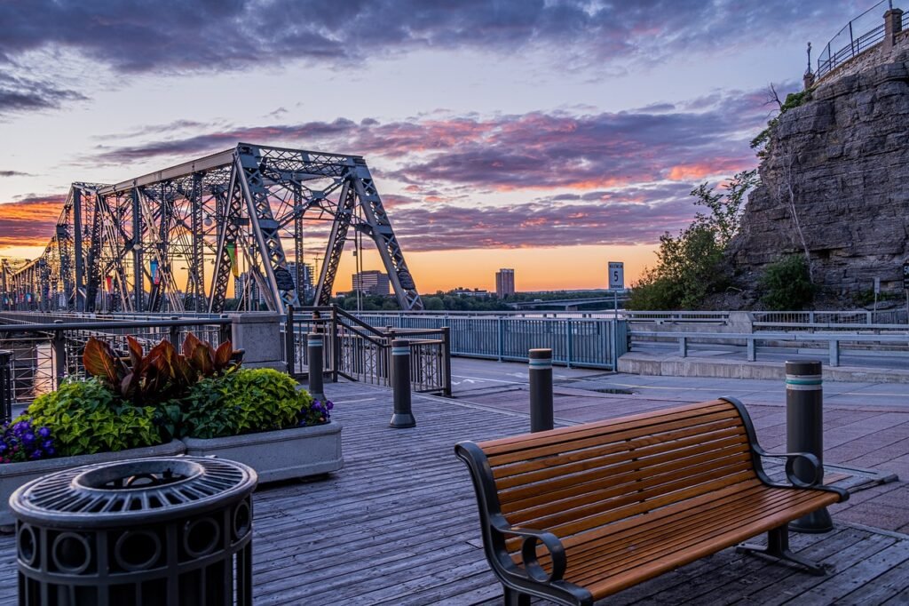 bench, bridge, structure